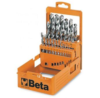 BETA SADA VRTÁKOV CYLINDRICKÝCH KRÁTKYCH HSS BRÚSENÝCH NA KOV-MODEL 412/SP25 25 KSUK FI 1 -13 X0.5 MM, V KOVOVÉ KRABIČC