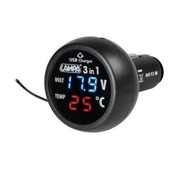 LAMPA Tester akumulátora do zapalovača - voltmeter, teplomer, USB