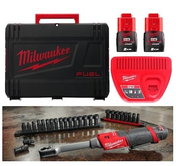 MILWAUKEE AKU M12 Račňa priechodná V2 + 2x batéria, nabíjačka a kufor (+ lišta orechov)
