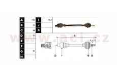 poloosa AVORD délka 750 mm, 23 drážek u kola, 23 drážek u převodovky, P, repasovaný originál (+vratná část 595 Kč/25,87 €)